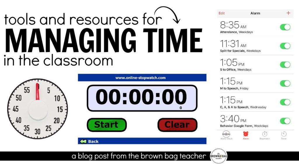 5 awesome ideas for managing time in the classroom! I especially love the iPhone alarm idea.