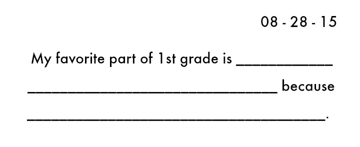 First grade sentence stem writing activity showing how sentence starters support beginning writers in organizing their ideas.