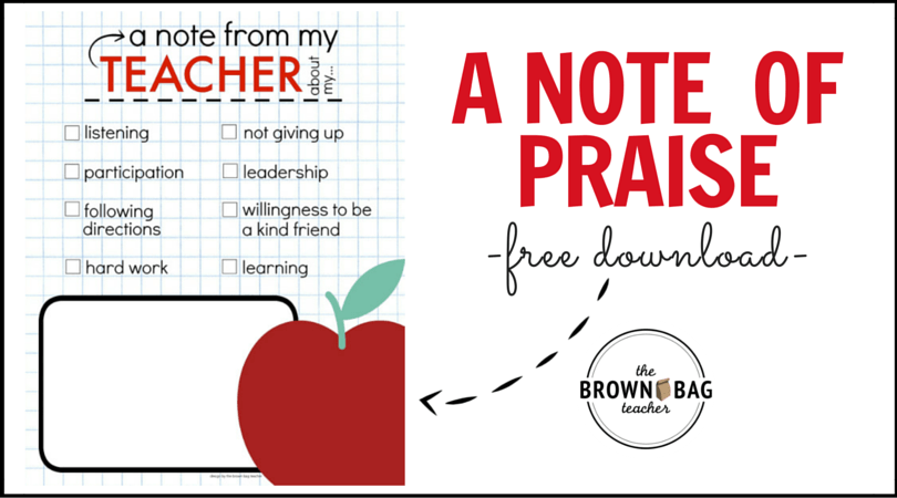 5th thank letter template grade you Home A Notes  The Brown Bag  PBIS Idea: Teacher Positive