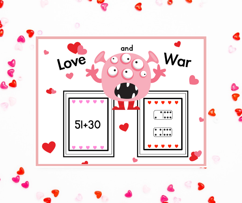Valentine's Day activities math monster war cards