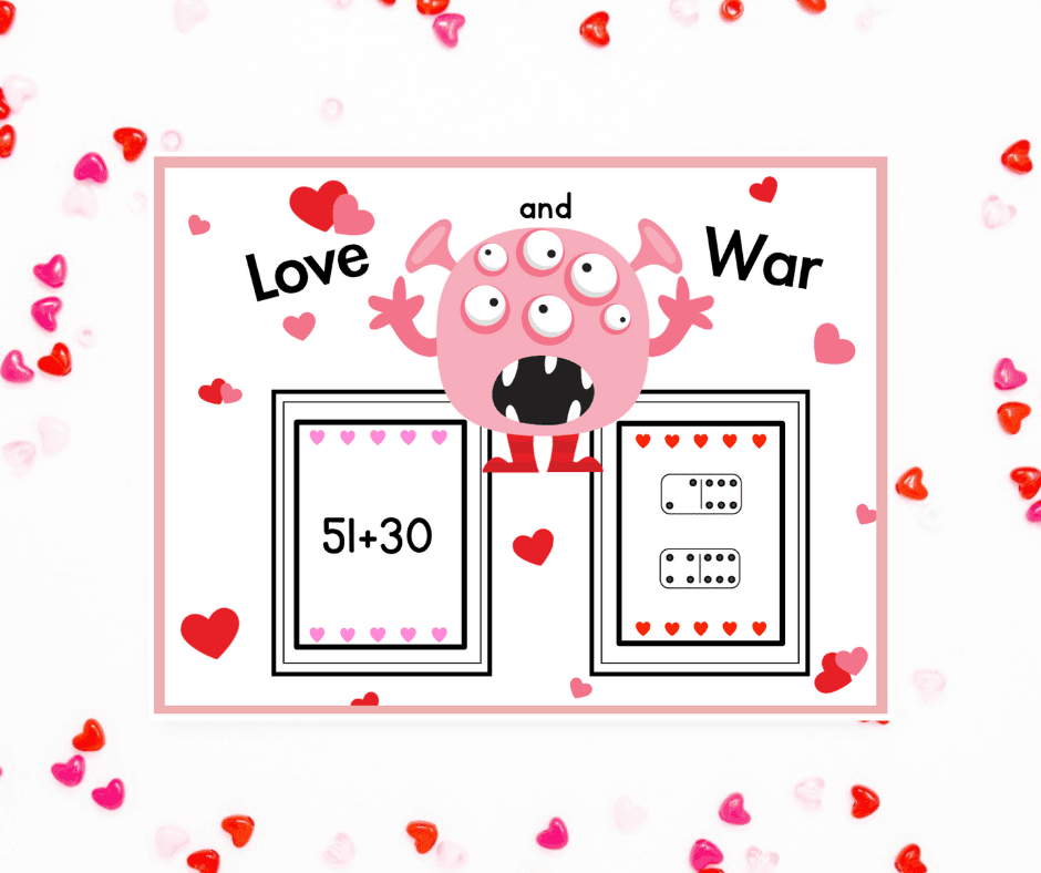 Valentine's Day activities math monster war cards