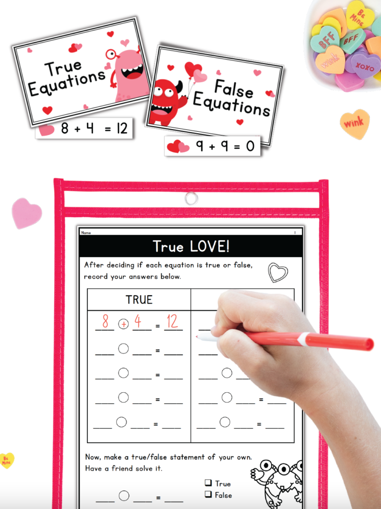Valentine's Day Activity math equations worksheet 