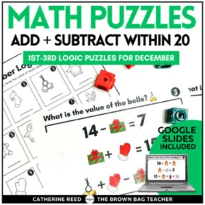 Christmas Math Logic Puzzles: Addition & Subtraction within 20, December Math