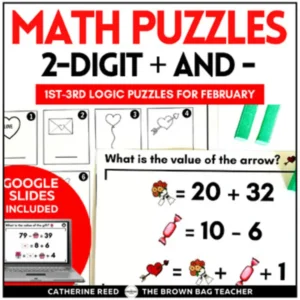Valentine’s Day 1st Grade Math Addition & Subtraction Place Value for February