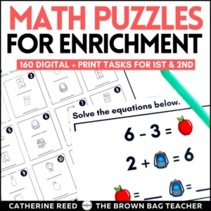 Math Logic Puzzles Bundle for 1st & 2nd Grade Enrichment: Addition & Subtraction