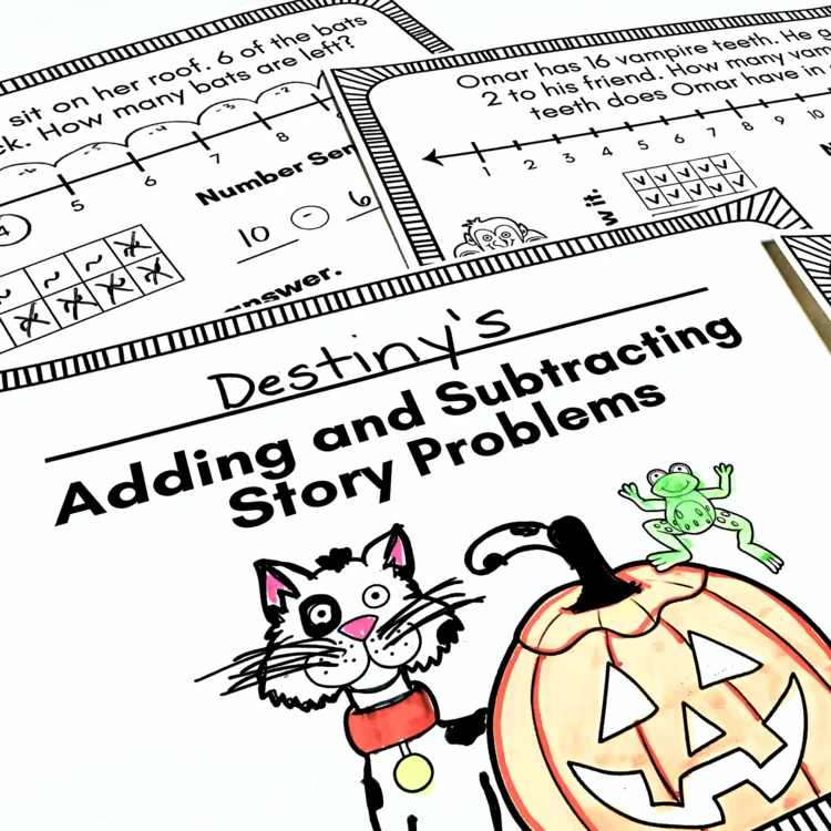 Halloween Math Story Problems: Adding & Subtracting within 10, 15, 20, Gr. 1, 2