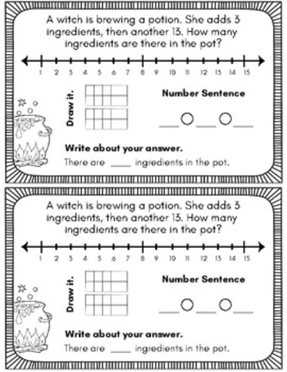 Halloween Math Story Problems: Adding & Subtracting within 10, 15, 20, Gr. 1, 2