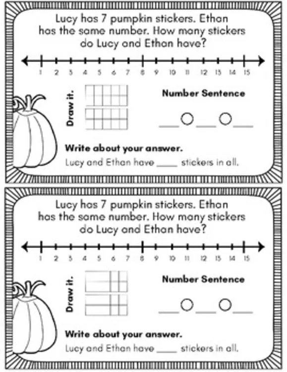 Halloween Math Story Problems: Adding & Subtracting within 10, 15, 20, Gr. 1, 2
