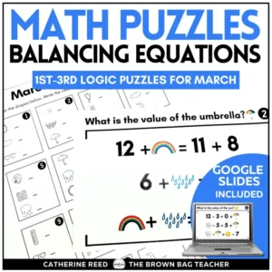 Spring Math Logic Puzzles: Balancing Equations Addition, Subtraction within 20