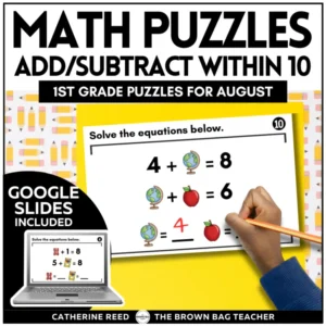 Back to School Math Logic Puzzles: Addition Subtraction within 10 Missing Addend