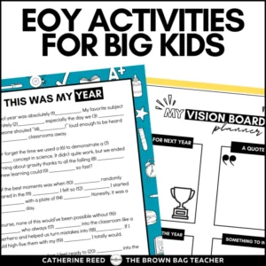 End of the Year Activities 5th Grade- Morning Work, Writing Prompt, Vision Board