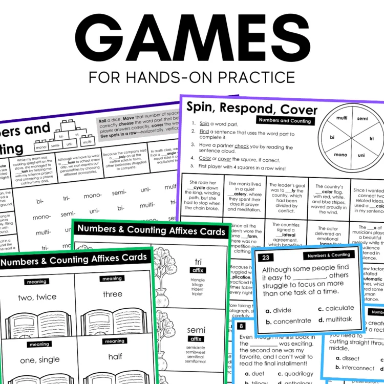 Morphology: Numbers and Counting Prefixes, Suffixes, Roots Resources and Games