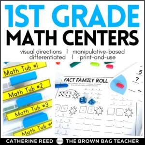 1st Grade Math Centers for Add & Subtract, Place Value, Fluency – 28 Math Games