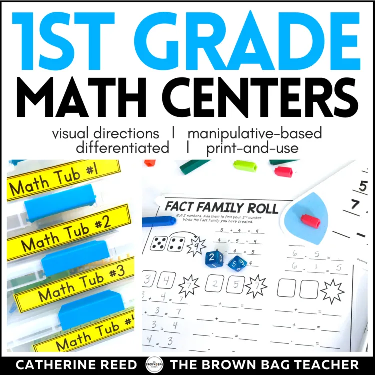 1st Grade Math Centers for Add & Subtract, Place Value, Fluency – 28 Math Games