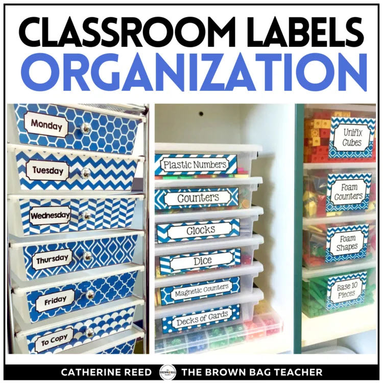 Back to School Classroom Organization and Storage Labels, Editable: Blue & White