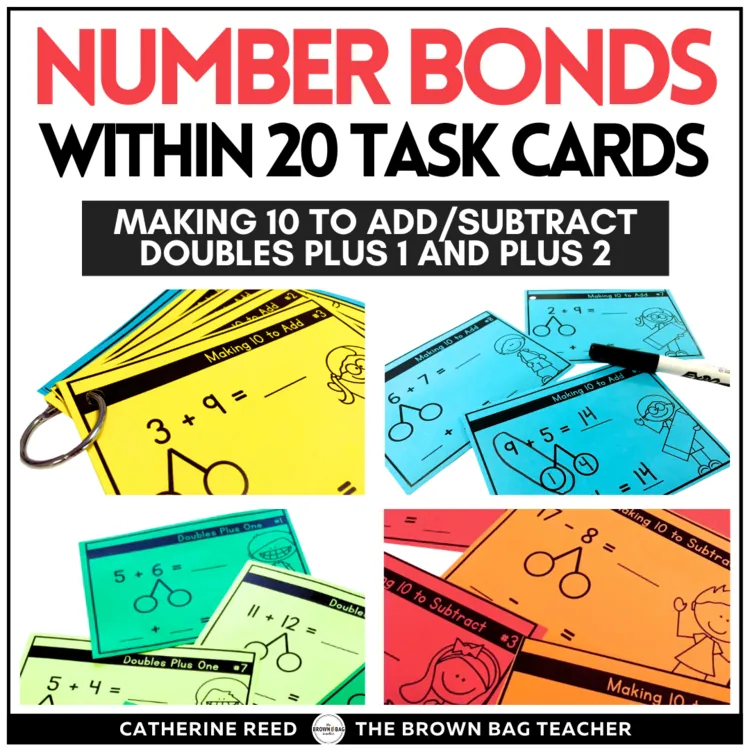 Math Fluency Task Cards: Make 10 to Add, Make 10 to Subtract, Doubles Plus 1 & 2