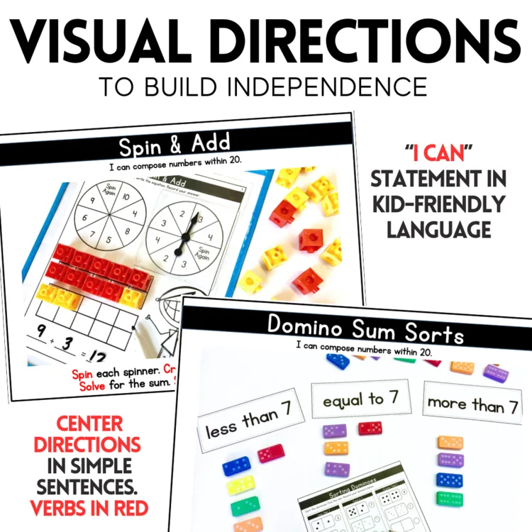 Kindergarten Addition Subtraction Math Centers: 20 Math Games for Number Sense