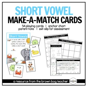 CVC Words Phonics Game: Make-a-Match Cards for Short Vowels Word Work