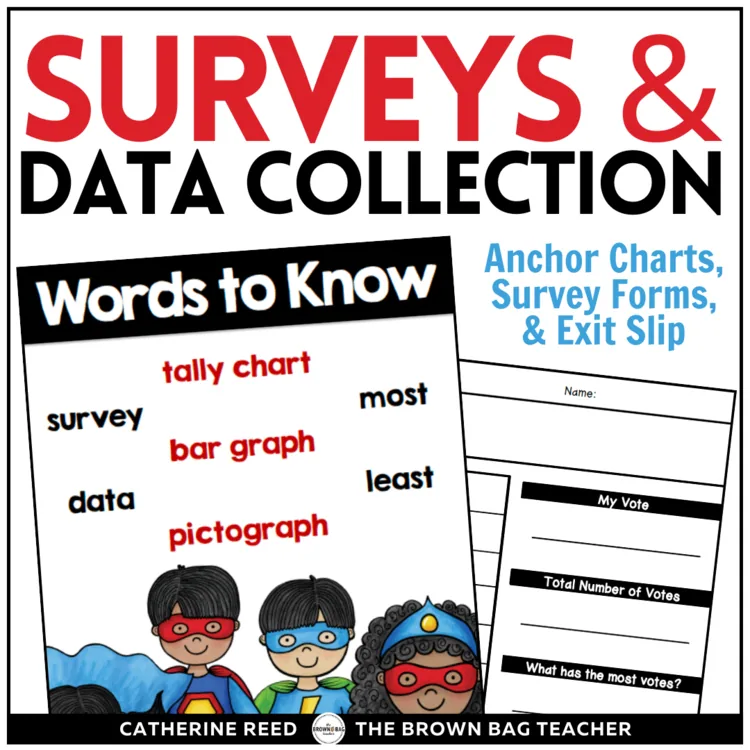 Graphing Activities and Data Collection: Anchor Charts and Surveys for 1st & 2nd